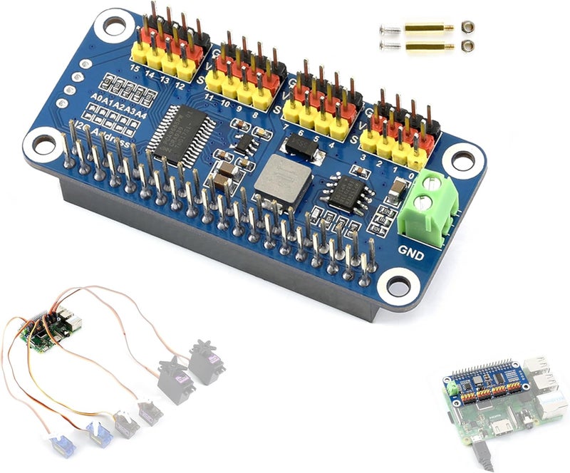 UBEEKOO محرك سيرفو PWM HAT متوافق مع Raspberry Pi 5/4/3B+/ 3B Zero/Zero W/Zero WH و Jetson Nano، واجهة I2C 16 قناة 12 بت مع دبابيس مستقيمة - Image 1